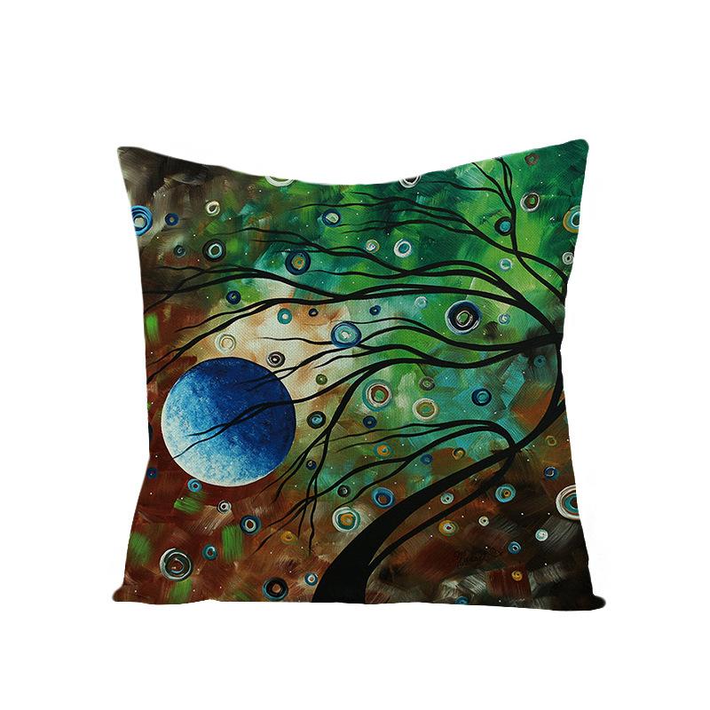 Home Oil Painting Tree Pillow Cover Polyester Sofa Car Pillow Cushion Cover Combination Pack