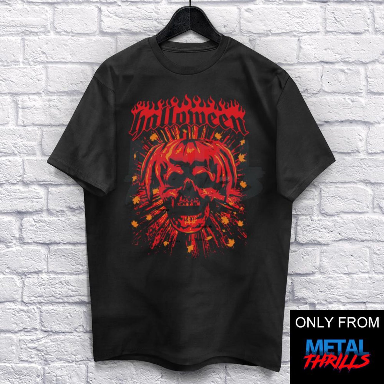 Hell Pumpkin T-Shirt Unisex (For Men and Women) Horror Movie Shirt Heavy Metal Pumpkin Shirts. Scary Halloween Shirt Music Halloween S
