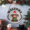 Interchangeable Upland Cow Welcome Sign with 35 Accessories Wooden Seasonal Decor for Home Hanging Wall Decoration