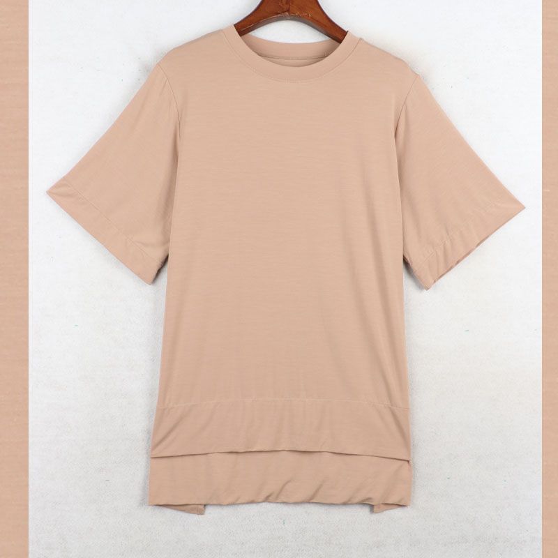 Sunshine House Summer New Arrival Export European and American Women's Clothing Round Neck Front Short Back Long Thin Modal T-shirt Short Sleeve