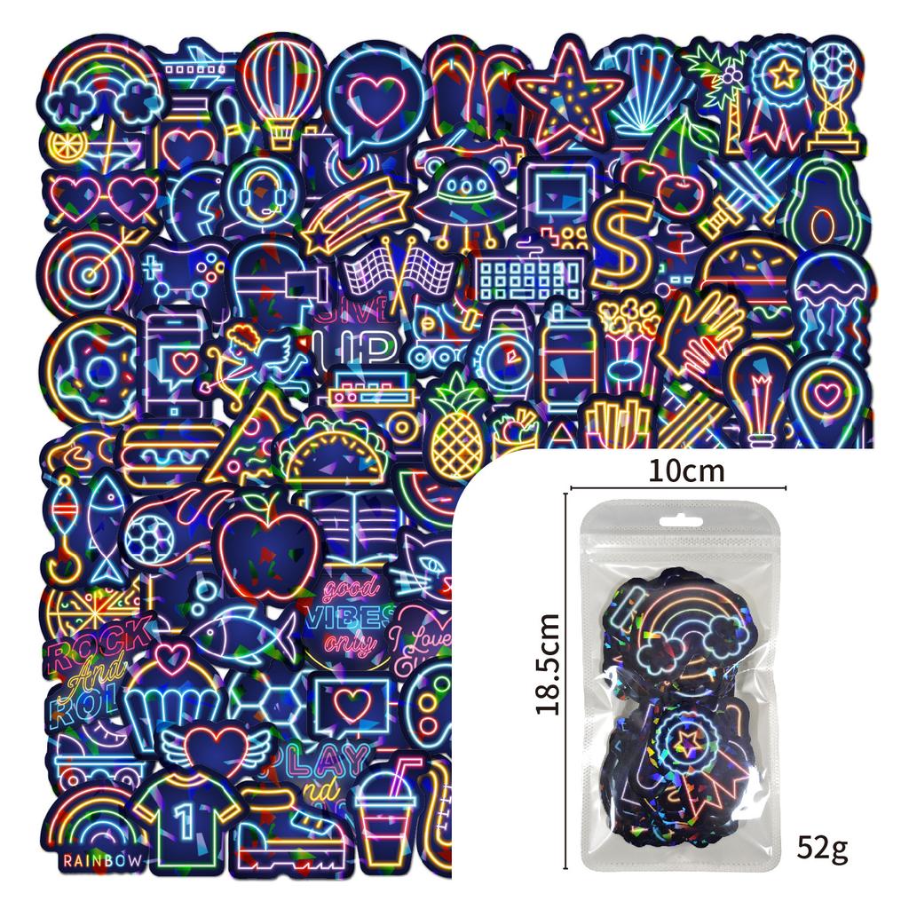 Laser Stickers 100 Holographic Shiny Vinyl Flower Reading Neon Inspirational Kindle Decorative Stickers