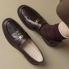 Single Shoes Women's Thick Heel Flat Bottom Leather Low Heel Retro Small Leather Shoes Metal Buckle Soft Sole Loafers Sweet Wind