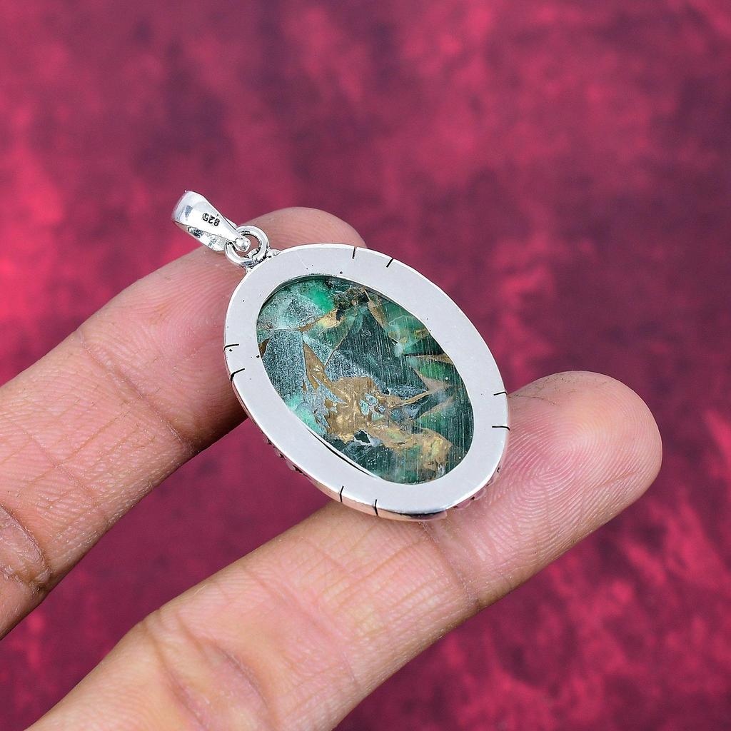 Copper Malachite Jewelry, 925 Solid Sterling Silver Pendant Handmade Gemstone Jewelry, Gifts For Wife Brand New Pendant