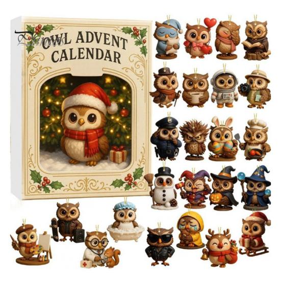 Cute Animal Toy Collection 2026 Owl/Dog Advent Calendar, 24 Days Christmas Countdown with Mini Theme Surprise Figurine Ornaments, PVC Collectible
