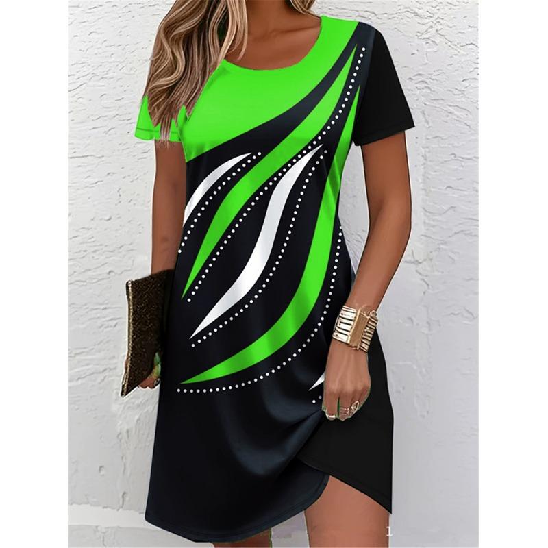 Striped Pattern Fashion Women Mini Dresses Summer Short Sleeve 3D Printed Streetwear Ladies Dress 3XL Plus Size Casaul Dress