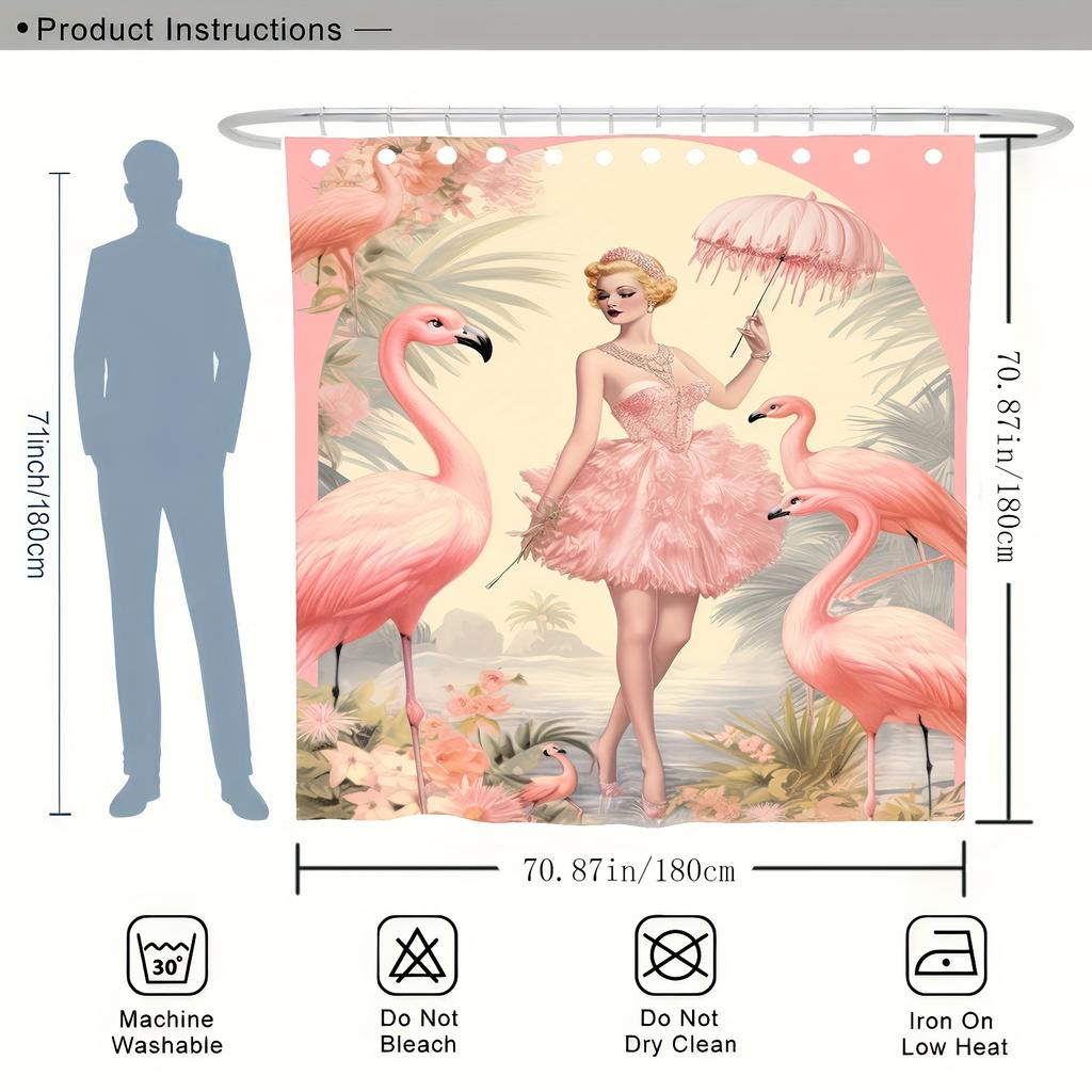 1Pc Fashion Art Flamingo Charm Women Pattern Digital Print Shower Curtain Bathroom Decor Home Decor Machine Washable