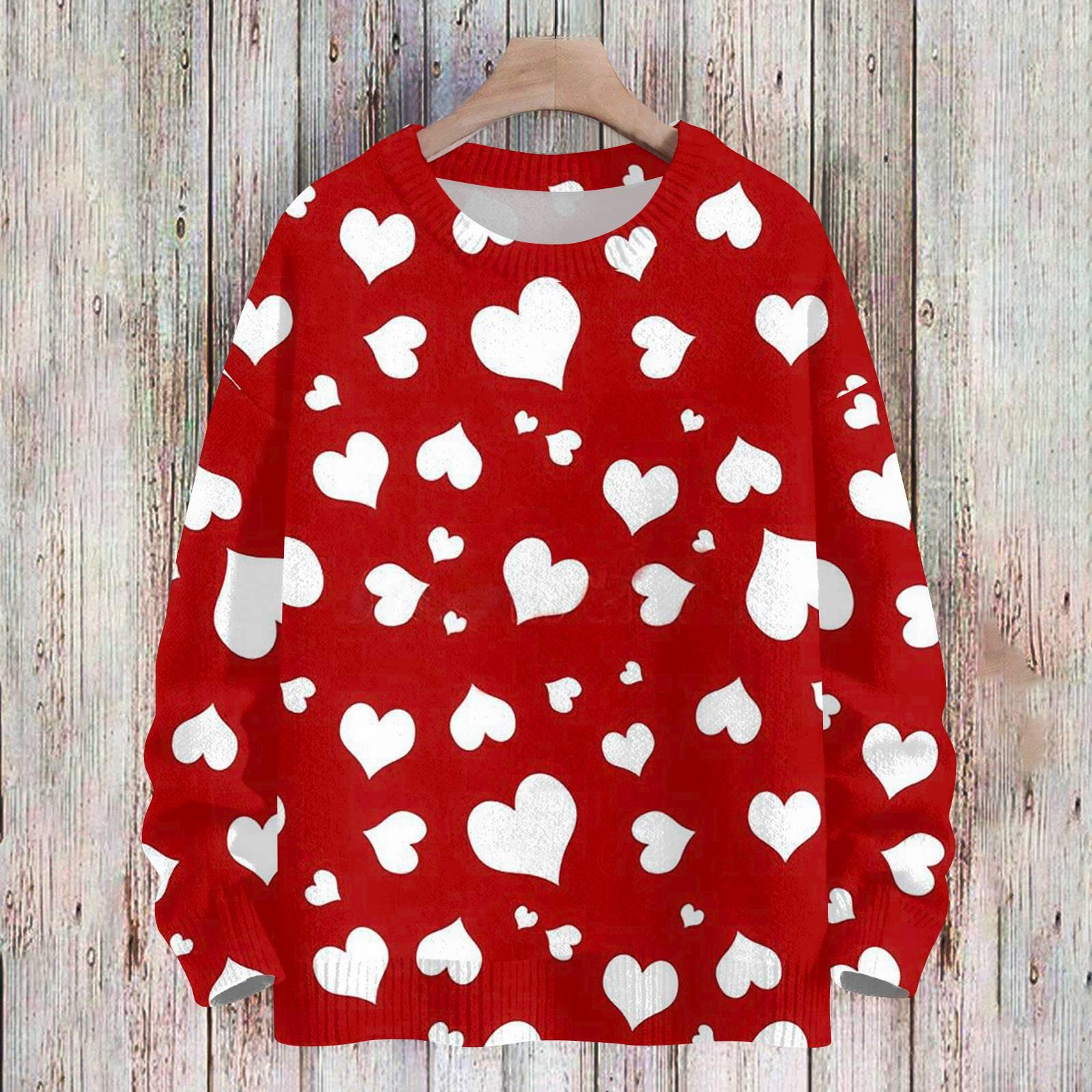 

Женская спортивная одежда ко Дню святого Валентина, вязаный свитер, милая рубашка, круглый вырез, пуловер L киноварь