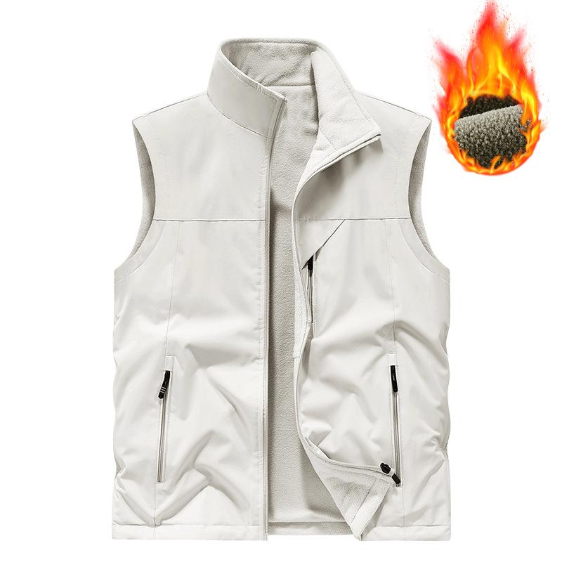 

Мужской зимний флисовый теплый жилет, уличный ветрозащитный жилет со стойкой, двухсторонний жилет, мужской M бежевый