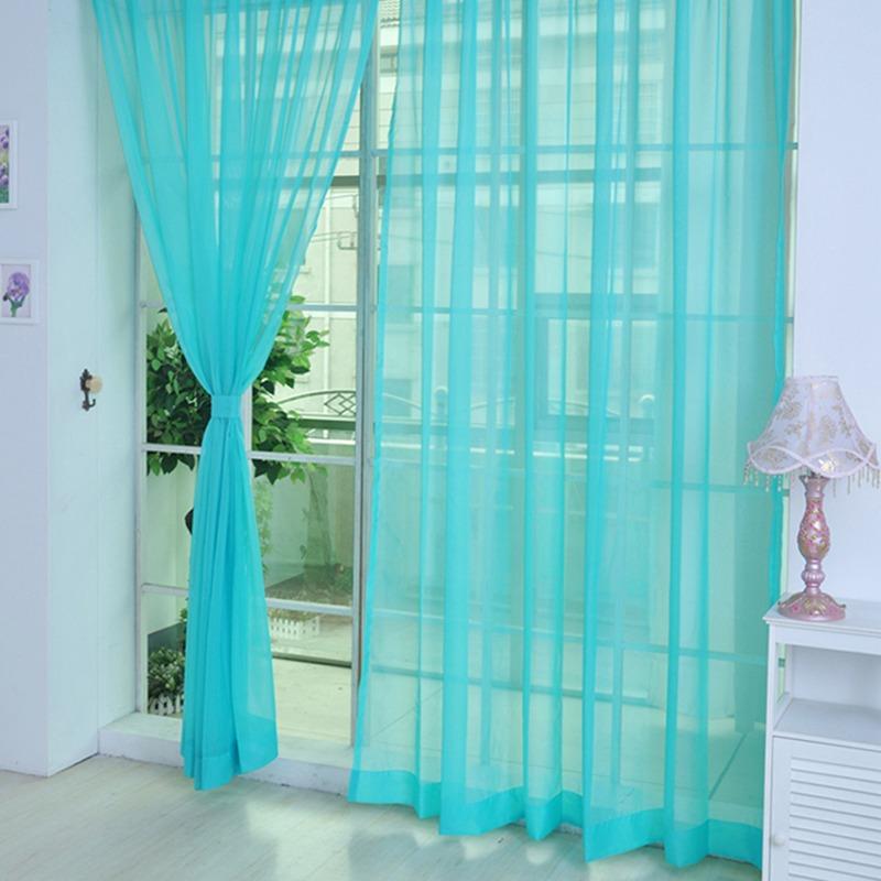 1 pc Colorful Sheer Tulle Curtains Polyester Solid Color Rod Pocket Curtain For Bedroom Kitchen Living Room Kid Room Classroom