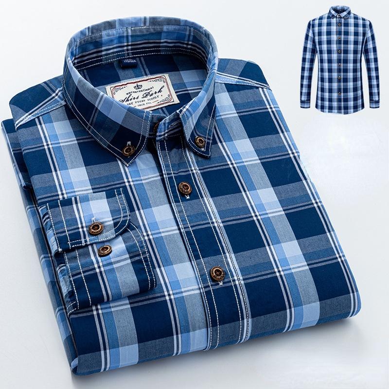 

CHEST S-4XL Хлопковая мужская новая клетчатая рубашка с длинным рукавом Весенняя хлопковая повседневная рубашка Slim Fit дюймовая рубашка 2XL темно-синий