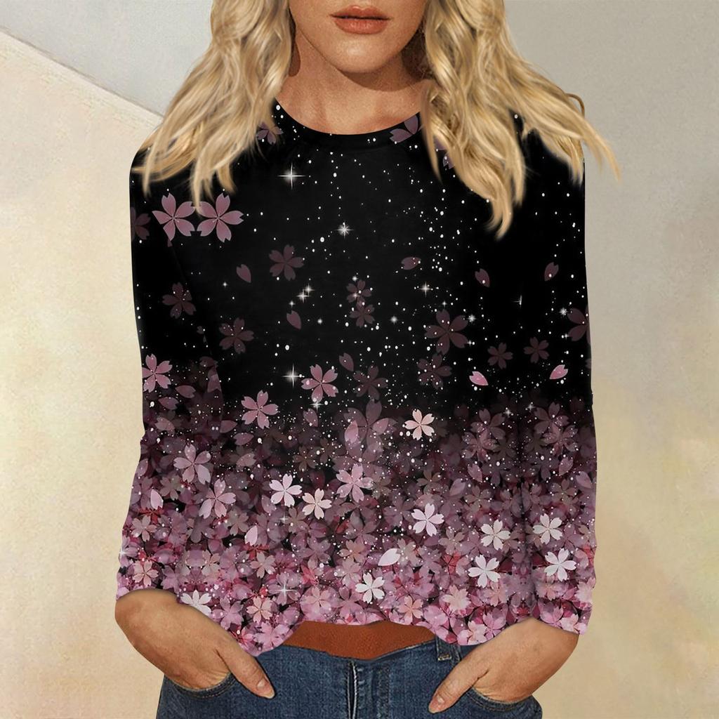 Women's Daily Casual Long-sleeved Printed O-neck Top