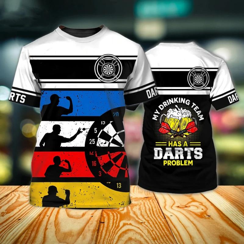Divertente T-shirt Stampata 3D con Piatto Girevole per Freccette da Uomo Moda Sportiva Manica Corta Top Casual Girocollo T-shirt Oversize Abbigliamento Estivo
