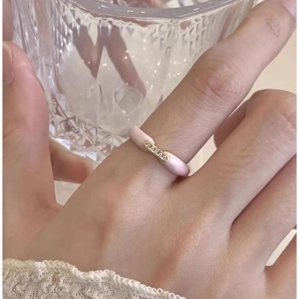 [Delicate and charming] Pink rose set open ring ins trendy sweet versatile temperament gentle ring