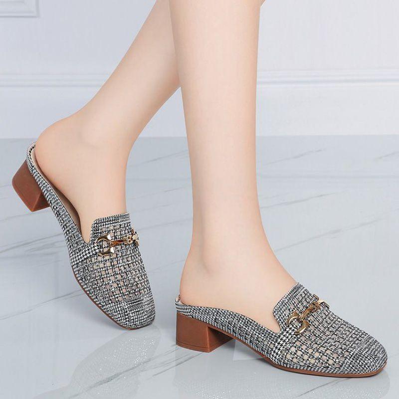 Low Heel (less Than 3cm) Rubber Flat Low Medium Heel High Heel Sandals Slippers Women's Single Shoes Leather Shoes Women's Casual Sports Women's Shoes