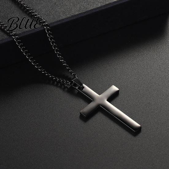 Black Cross Necklace Stainless Steel for Men Women Cuban Link
