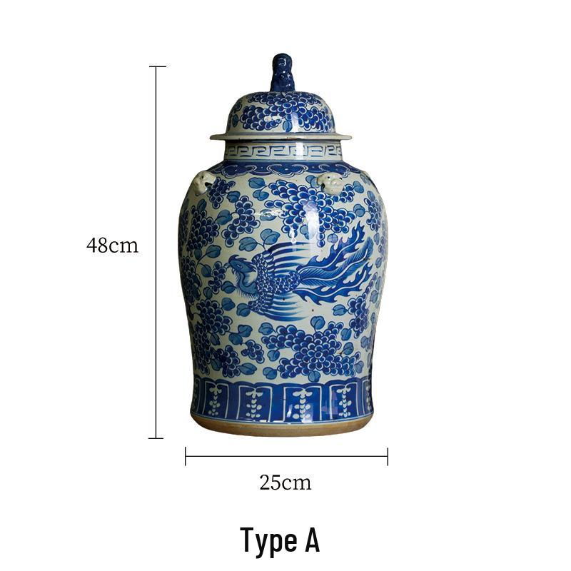 Large Blue and White Hand-Painted Antique Style Ceramic Jar for Home Decoration