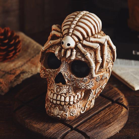Halloween Skull Ornament Horror Vintage Gothic Flower Spider Skull Head