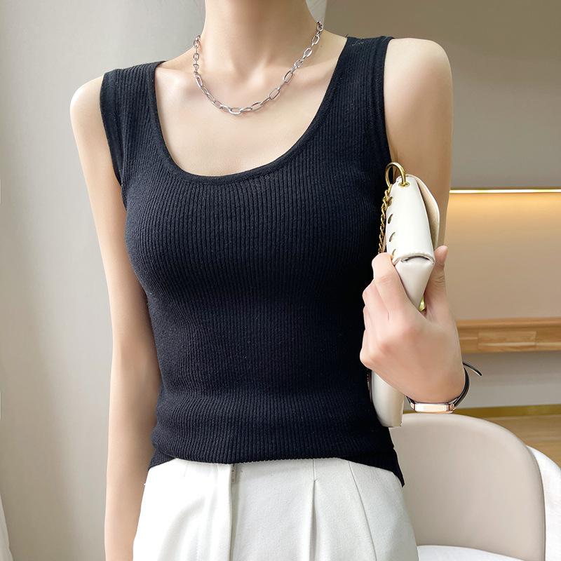Wool Striped Suspender Vest Thin Spring and Autumn Style Slim Fit Inner Sleeveless Knitted Top