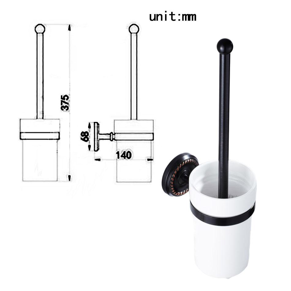 Brushed Black Toilet Brush Holder Brass Wall Mounted Bathroom Hardware Lavatory Round Ceramic Cup WC Brush Rack Shelf Set