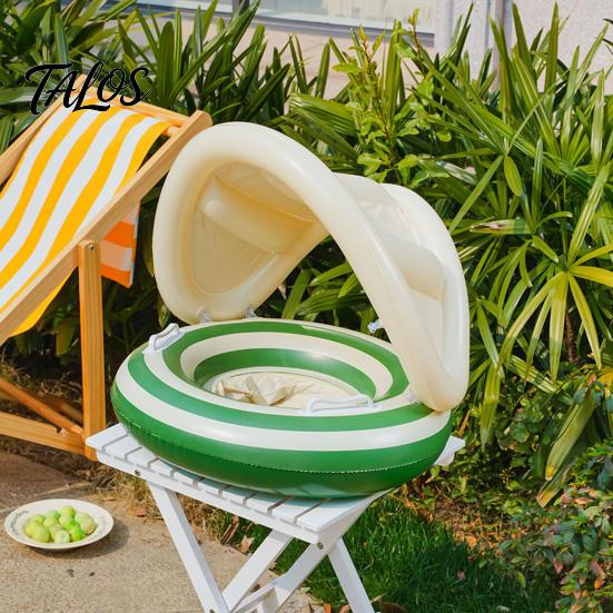 Baby-Schwimmring mit Baldachin, Aufblasbarer gestreifter Pool-Schwimmring für Kleinkinder Jungen Mädchen, UV-Sonnenschutz-Schwimmring mit Sicherheitsitz, Griff