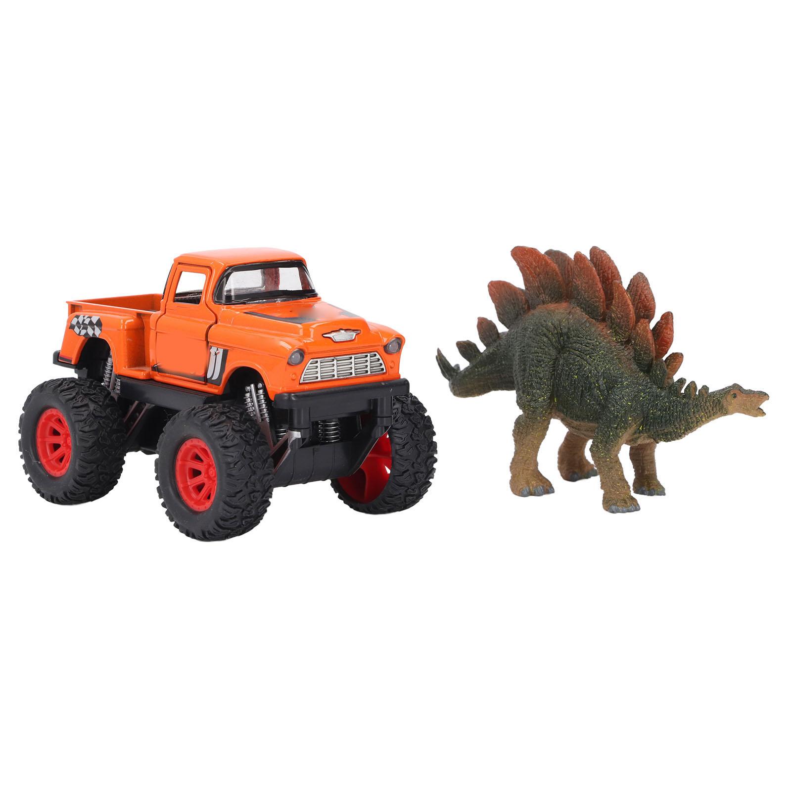 

Dinosaur Transport Truck Trailer Off Road Pickup Model Sound Light Pull Back Openable Door Dinosaur оранжевый