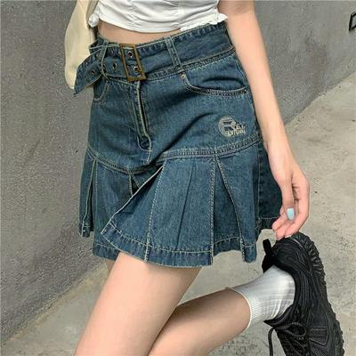 Kawaii Girl Denim Rok Dames Geplooide Rok Y2k Mode Casual College Stijl Hoge Taille Slanke Goth Mini A Word Korte Rok