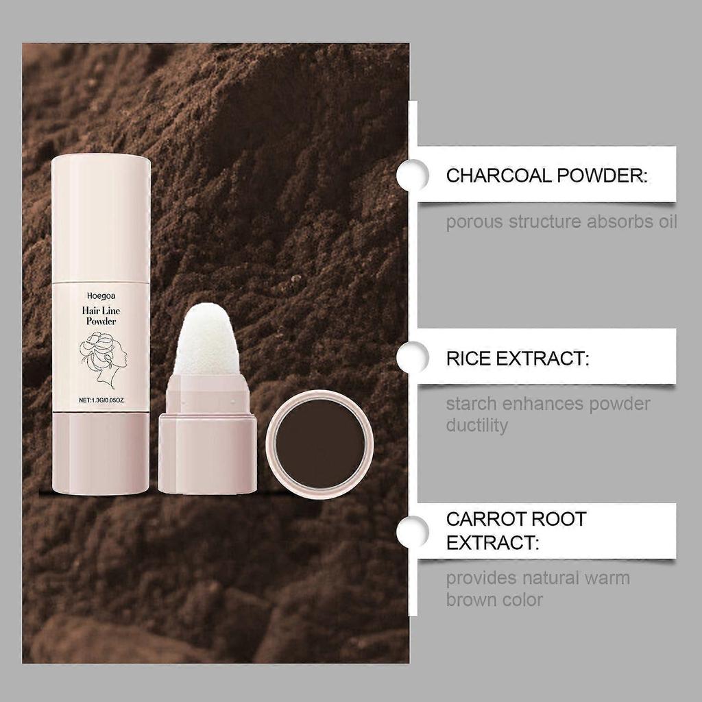 Hoegoa Dark Brown Voluminous Hairline Powder, Hairline Covering And Filling Powder, Voluminous Contour, Portable For Daily Grooming