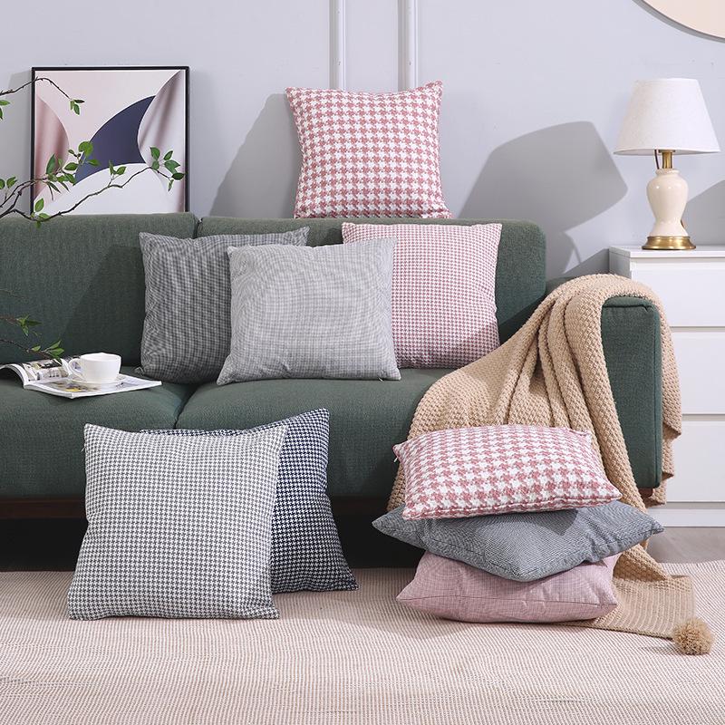 Nordic Style Houndstooth Plaid Cotton Linen Throw Pillow Cover for Sofa or Car Contact customer service for other sizes