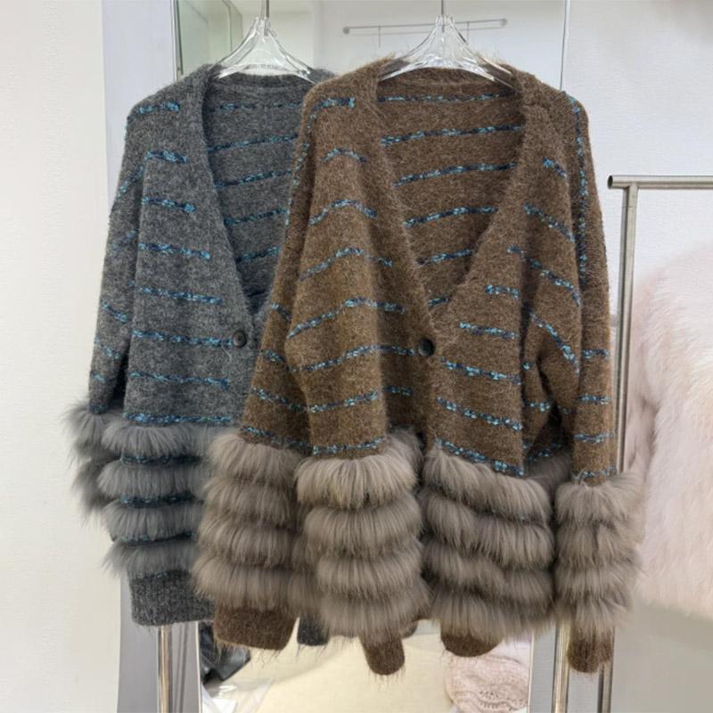 Sweaters Coat Cardigan for Women Winter V-Neck Mid-Length Knit Cardigan Loose Long Sleeve Faux Mink Coat