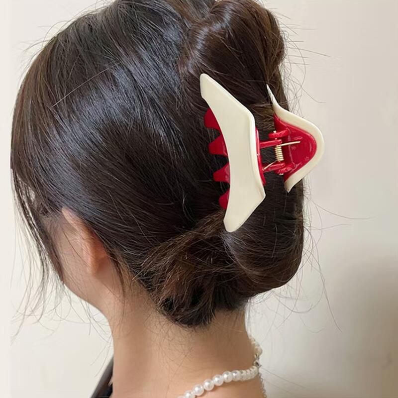 Black & Red Large Hair Claw Clip, Strong Hold Acrylic Jaw Clip, Fashion Hair Accessory for Thick Hair Women Daily Styling