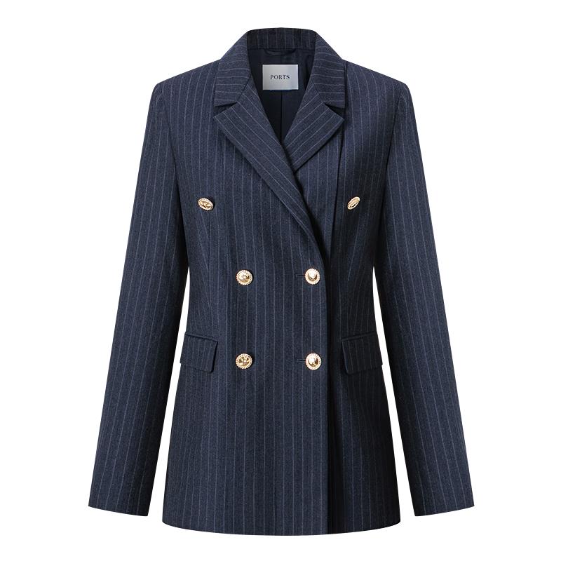 

PORTS Двубортный шерстяной пиджак с ретро-полоской S (4)
