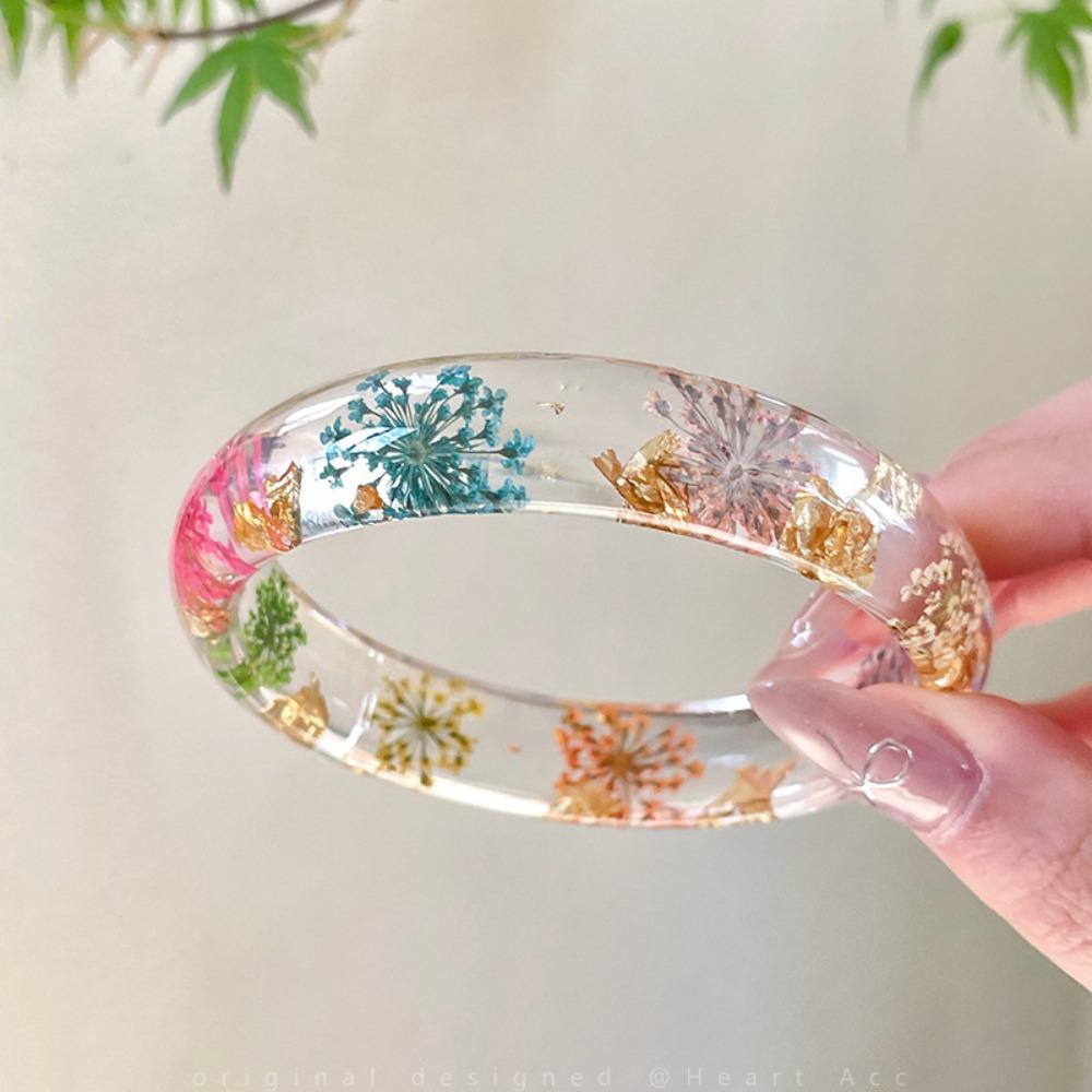 Resin Acrylic Bangle Bohemian Big Cuff Bangle Unique Natural Dried Flower Bracelet  Girls