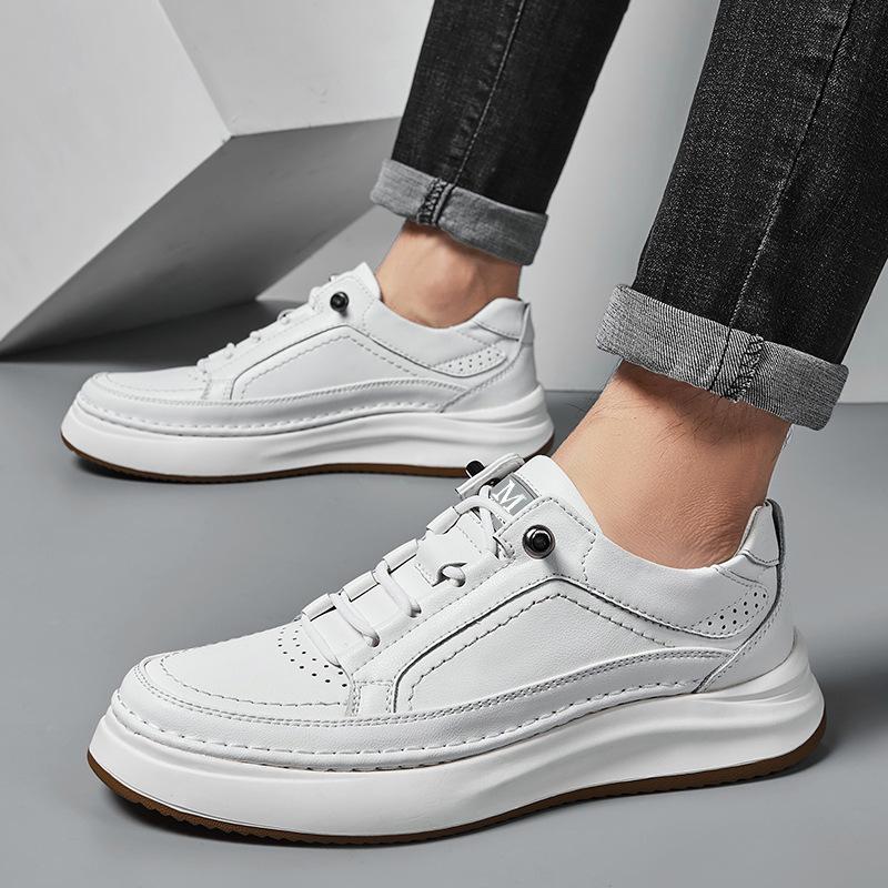 The first layer of cowhide men's shoes, light soft-soled leather shoes for men, spring breathable thick-soled white shoes for men, new casual board s
