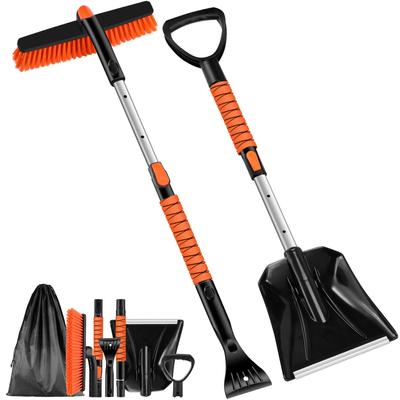 Odoland Telescopic Snow Shovel Snow Rotating Snow and Defrost Made of Lightweight Aluminum Alloy and Assembly Includes a Car Snow Snow and Car Shovel