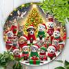 Vintage Round Cat Dog Christmas Wreath Iron Wall Sign 8x8 Inch Home Decor Gift