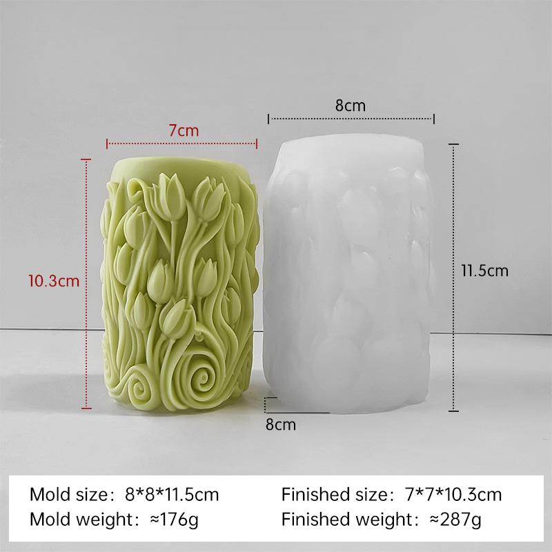 DIY Maple Tulip Cylinder Silicone Candle Mold Handmade Aroma Plaster Ornaments Mould Flowers Pillar Candle Making Supplies