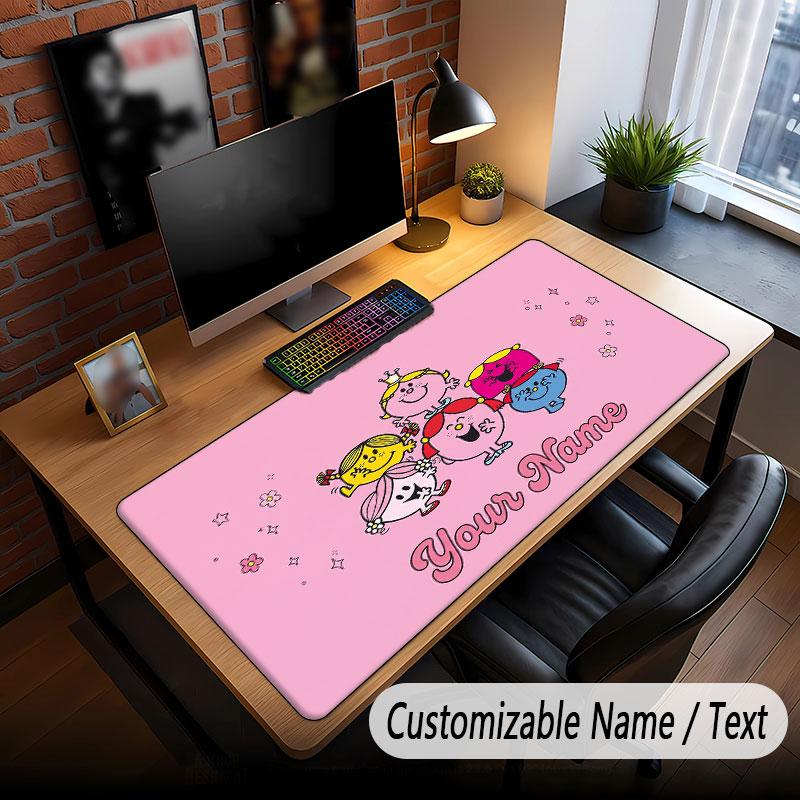 Custom Name Text Big Mouse Pad,Mr. Men & Little Miss Soft Non Slip Extended Desk Mat For Home Office