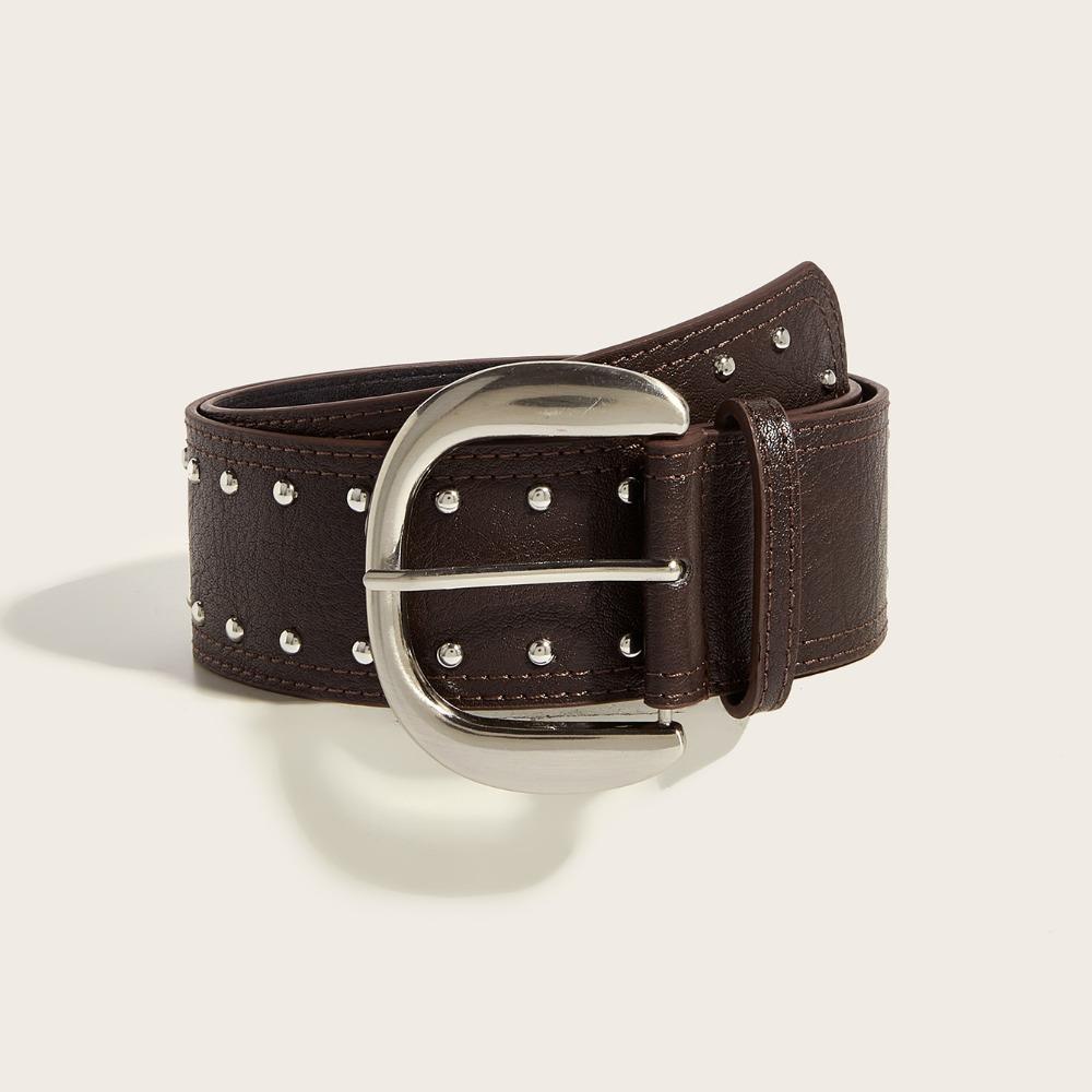 Heavy-Duty Design Sense Rivet Wide Belt For Women Vintage Y2k Versatile Skirt Jeans With Decorative Slimming Belt