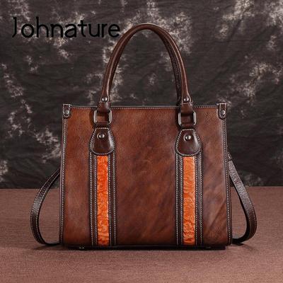 Vintage Natural Cowhide Women Tote Bag Genuine Leather Luxury Handbag Large Capacity Shoulder Messenger Bags