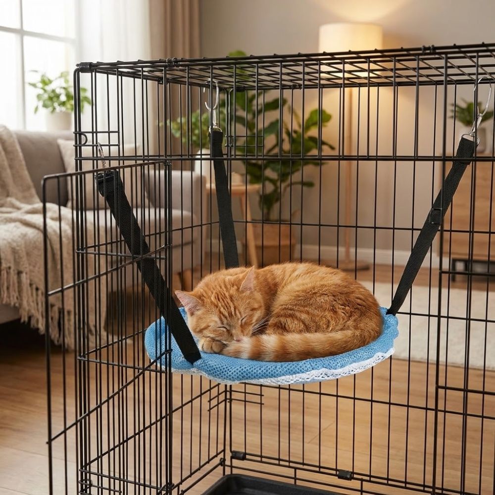 Breathable Mesh Cat Hammock Adjustable Lanyard Pet Cage Hammock  Cage Accessories