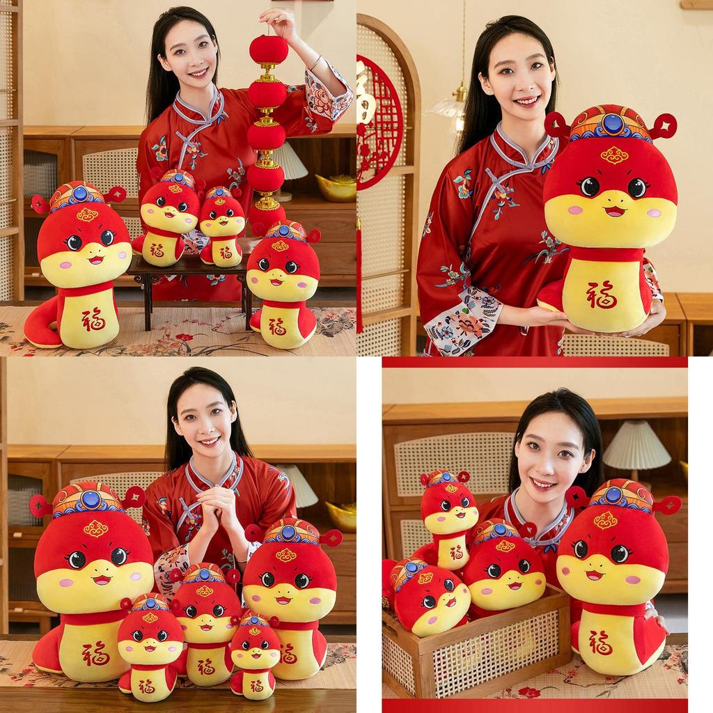 Red Plush Snake Year Mascot Toy Cute Cartoon Animal Figurine Perfect For New Year Gifts