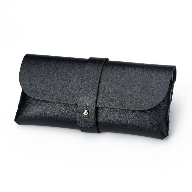 Snap-Button PVC Leather Eyeglass and Sunglasses Case - Soft Black and White Design