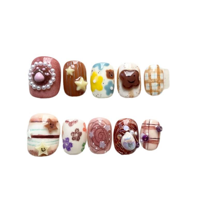 Cute Hand-Painted Press-On Nails Short Square Cat Eye Design Sweet Ins Style Nail Art Women