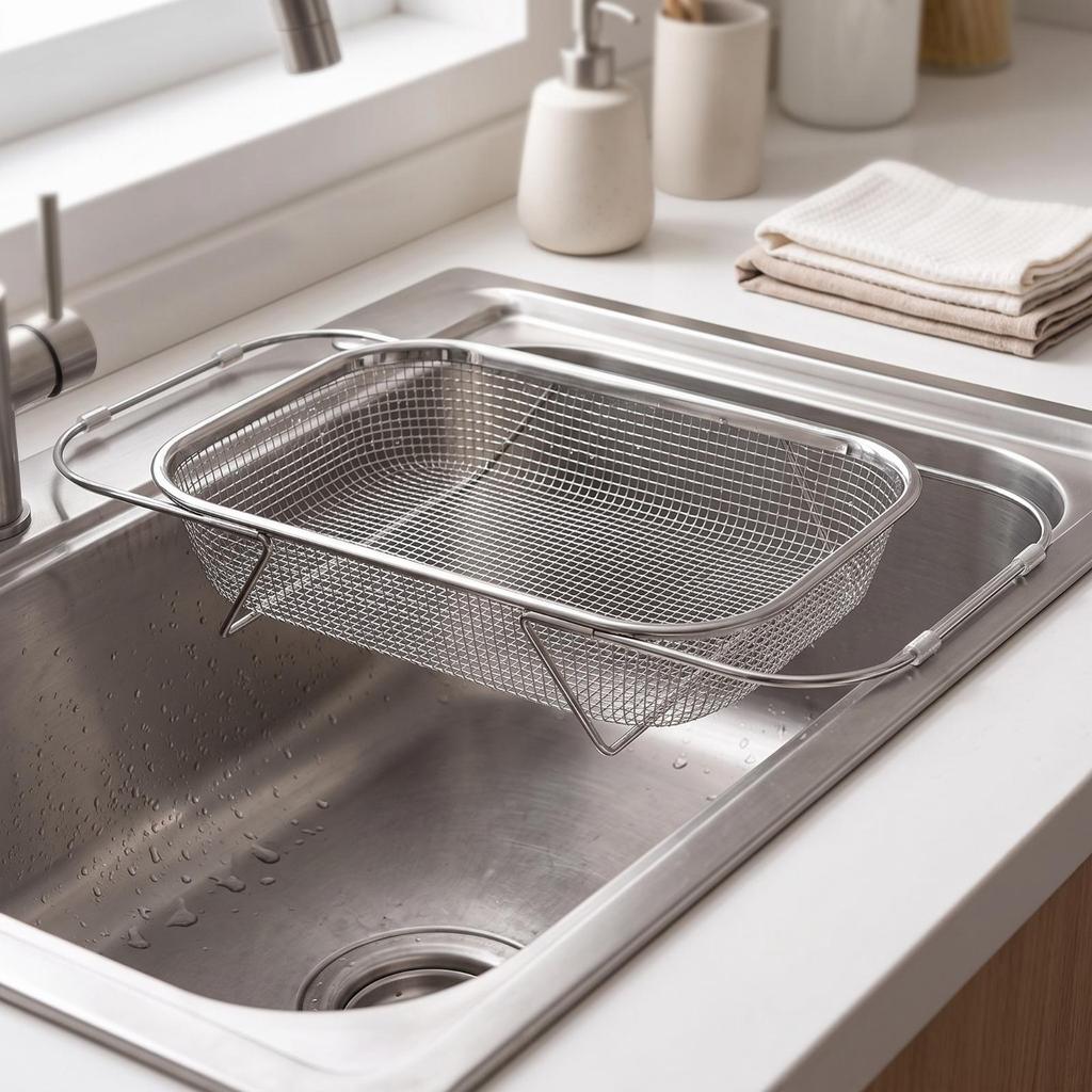 Stainless Steel Mesh Colander with Extendable Handles Expandable Sink Drain