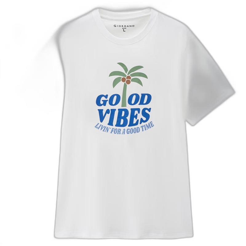 Giordano Men s Pure Cotton Beach Print Round Neck Short Sleeve T-Shirt M