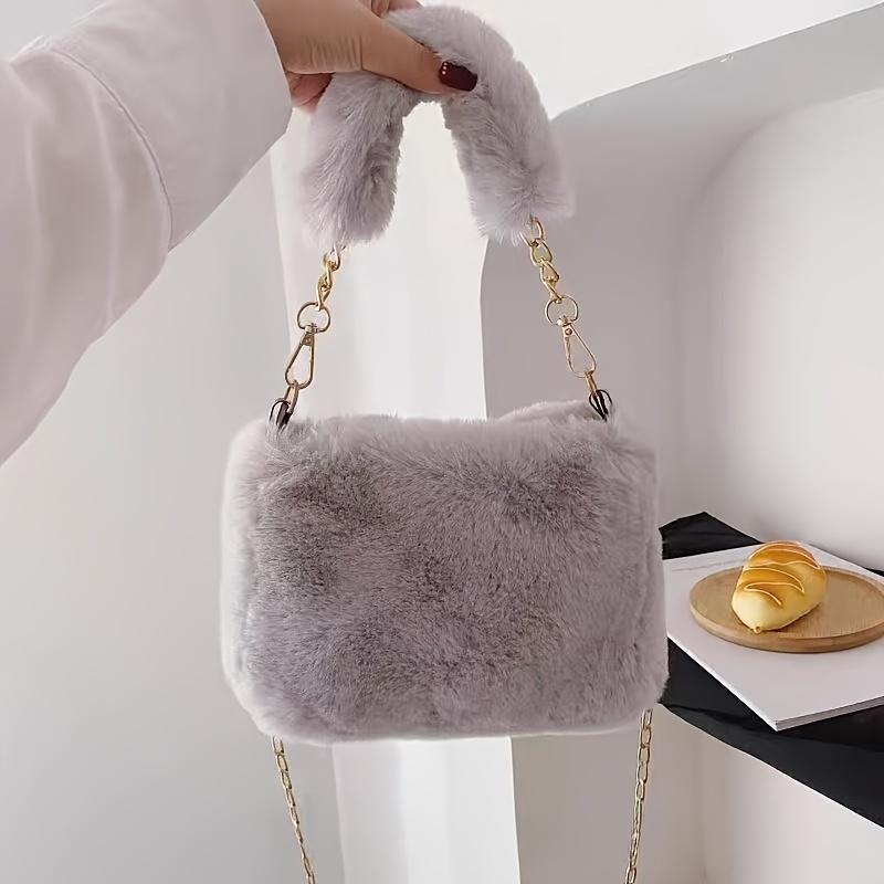 Cozy Plush Handbag Soft Plush Women's Handbag & Crossbody Bag with Detachable Strap | Cozy Shoulder Bag, Purse for Winter & Casual Outfits