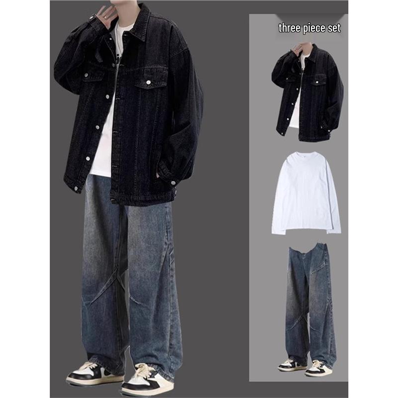 Men's Retro Denim Jacket - Trendy Spring & Autumn Casual Workwear Set for Teens