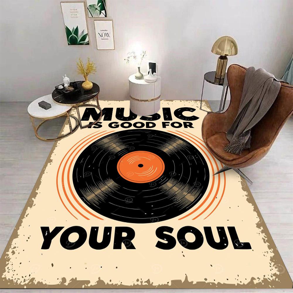 

Vinyl Record Music Themed Area Rug Retro DJ Turntable Design Modern Abstract Decor for Living Room Bedroom Non Slip 40X60CM