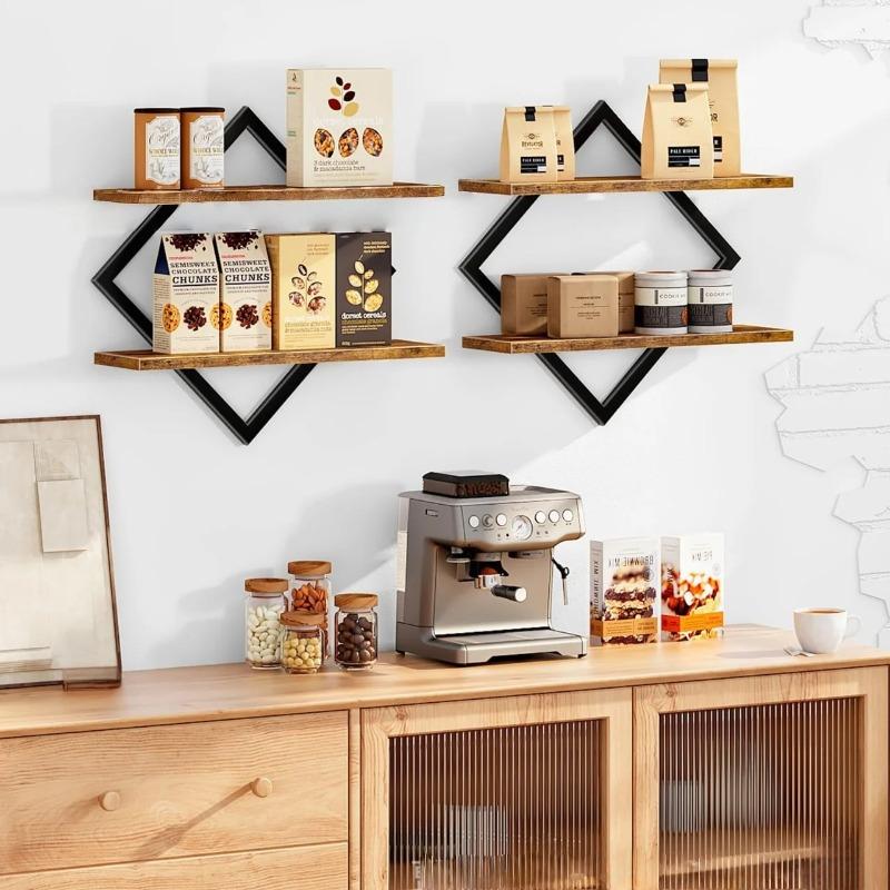 Retro Wall Mounted Shelves, Double Layer Rustic Wooden Storage Rack for Bathroom, Kitchen, Living Room Decor