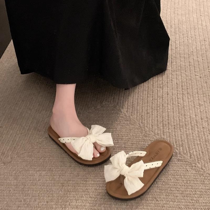 Damen Schleifen Flats Zehensandalen